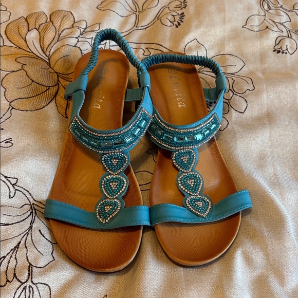 Shoes - Teal Beaded Sandals